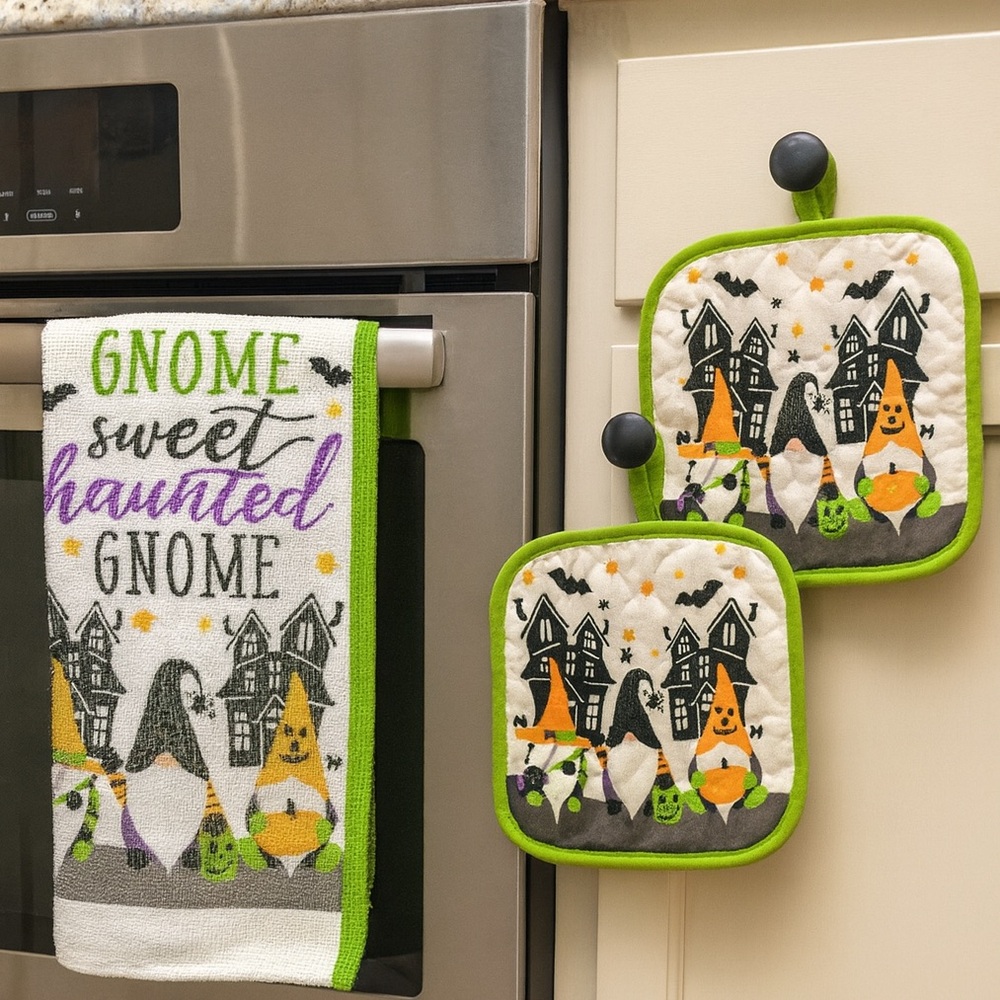 Halloween  Gnome Kitchen towel and Pot holder set